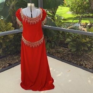 Handmade Saloon Brothel burlesque dress in gorgeous red velvet w/ long beading!